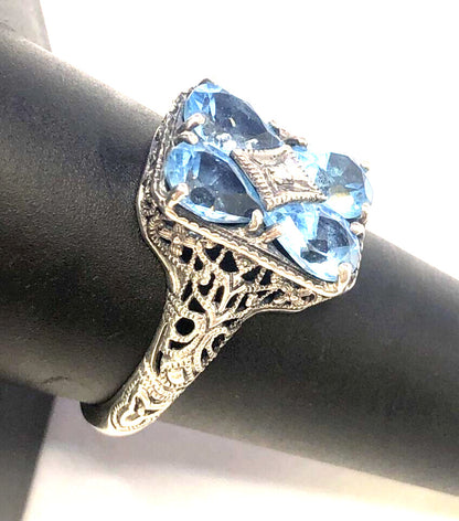 Designer CNA 925 Sterling Silver Blue Topaz and Diamond Accent Rectangle Ring