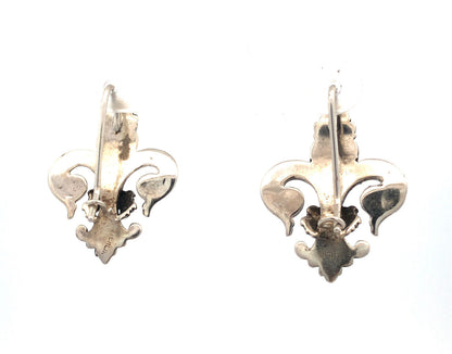 Vintage 925 Sterling Silver Scroll Filigree Textured Fleur De Lis Hook Earrings