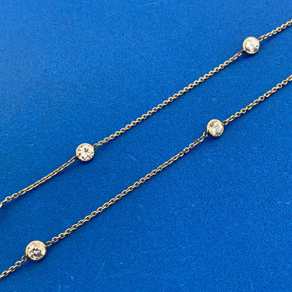 14K Yellow Gold Round White Tourmaline Station Necklace