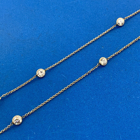 14K Yellow Gold Round White Tourmaline Station Necklace