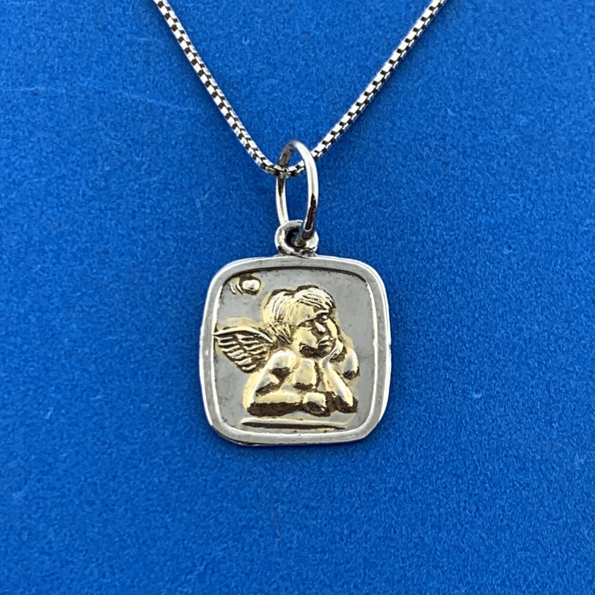 FAS Italy 925 Sterling Silver Two Tone Cherub Guardian Angel Pendant Necklace