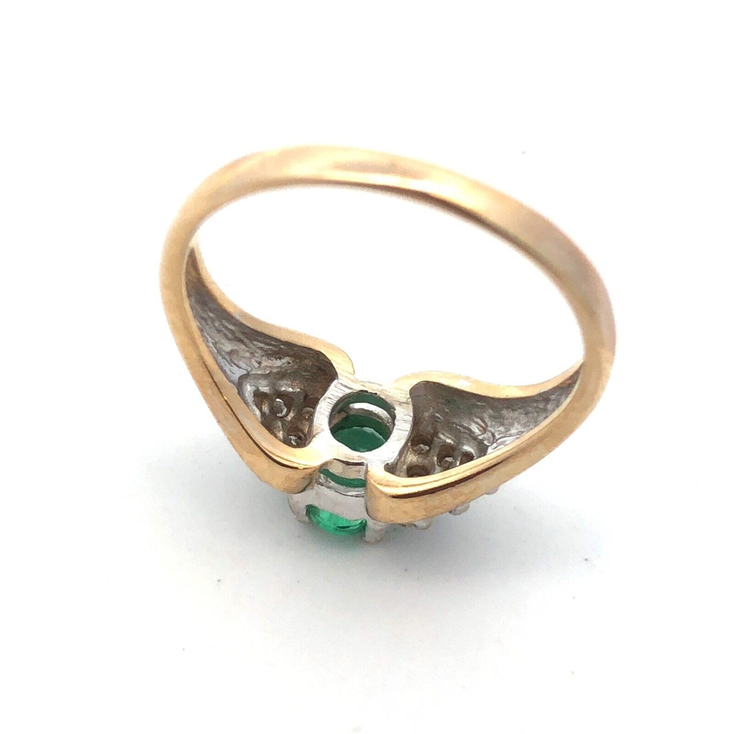 10K Yellow Gold Oval Emerald Solitaire Diamond Accented Cocktail Ring