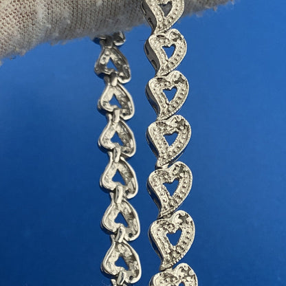 Designer 925 Sterling Silver Diamond Heart Panel Statement Tennis Bracelet