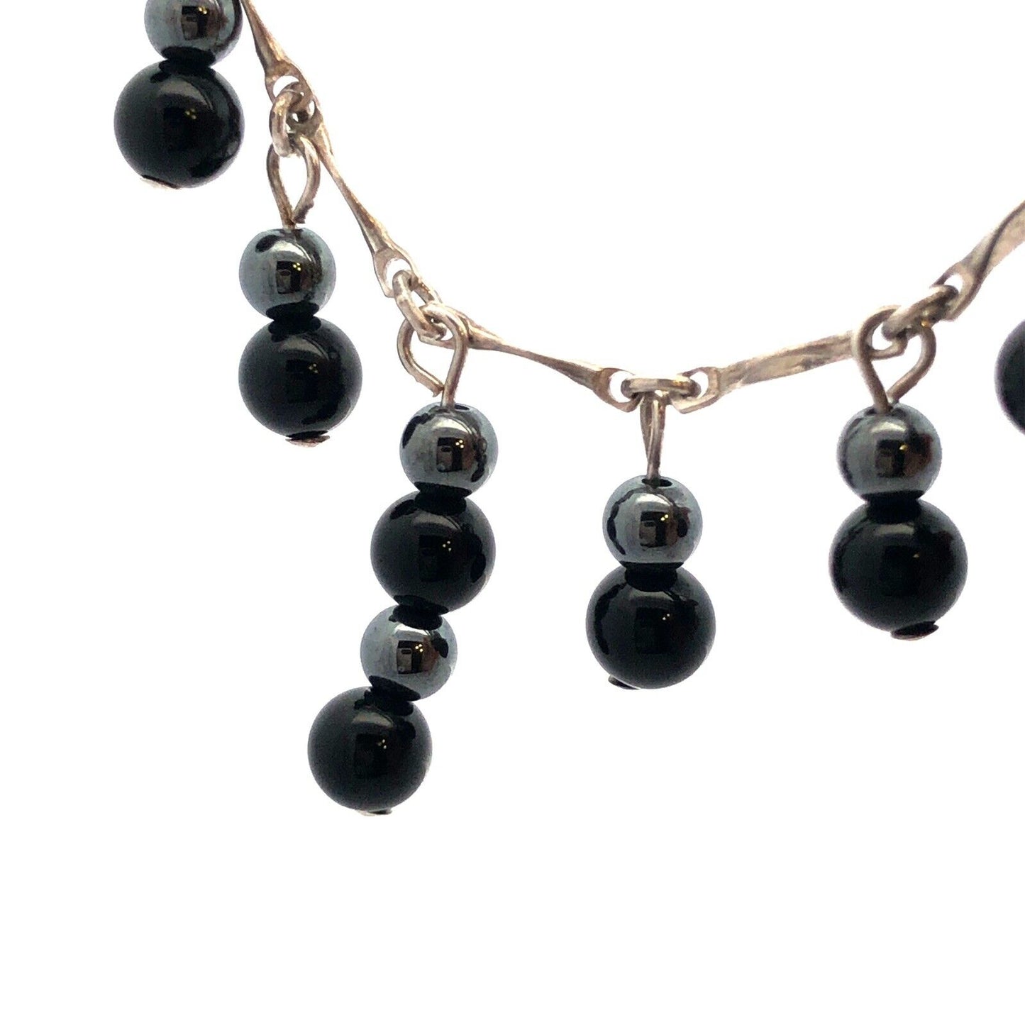 Designer PC Sterling Silver Black Onyx Hematite Bead Fancy Link Chain Necklace