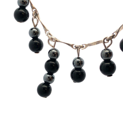 Designer PC Sterling Silver Black Onyx Hematite Bead Fancy Link Chain Necklace