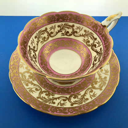 Royal Stafford English Bone China Pink Gold Floral Vine Scroll Tea Cup/Saucer