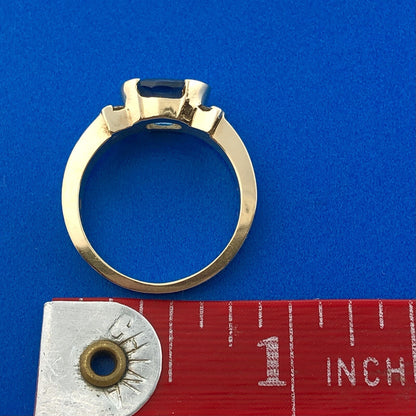 Estate Designer 14K Yellow Gold Oval Blue Topaz Diamond Accented Cocktail Ring