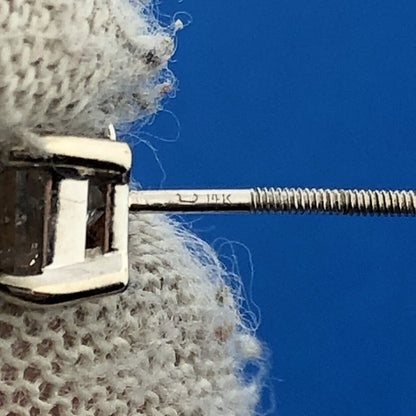 Gorgeous 14k White Gold Princess Cut Diamond Screw Back Statement Stud Earrings