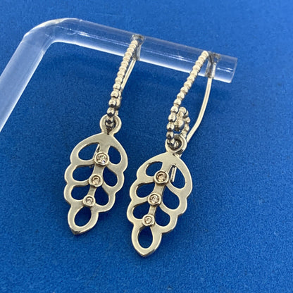 Authentic PANDORA 925 Sterling Silver Cubic Zirconia Leaf Dangle Drop Earrings