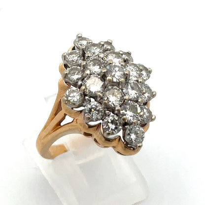 Vintage Designer 14K Yellow Gold Diamond Cluster Waterfall Cocktail Ring