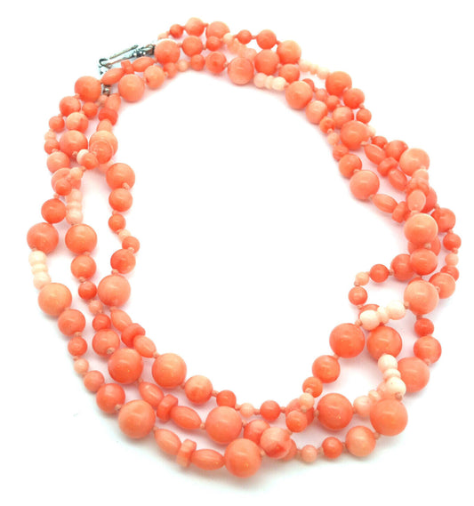 Designer Chan Luu 925 Sterling Silver Salmon Pink Coral Beaded Necklace