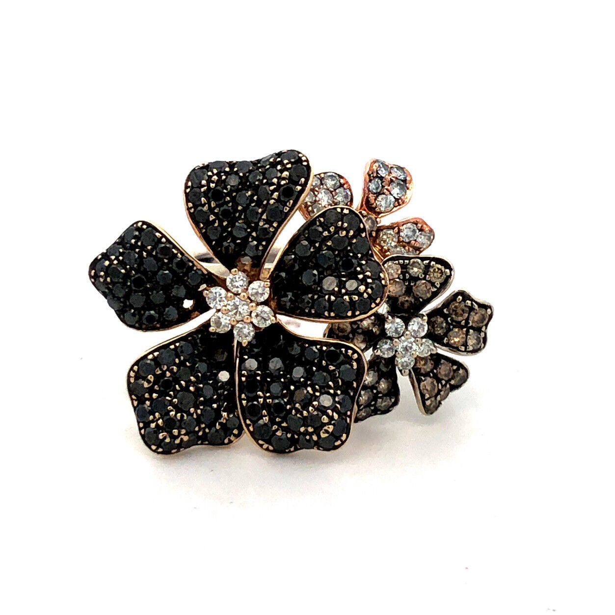 Effy Nature 14K Tri-Gold Black White Espresso Diamond Flower Statement Ring