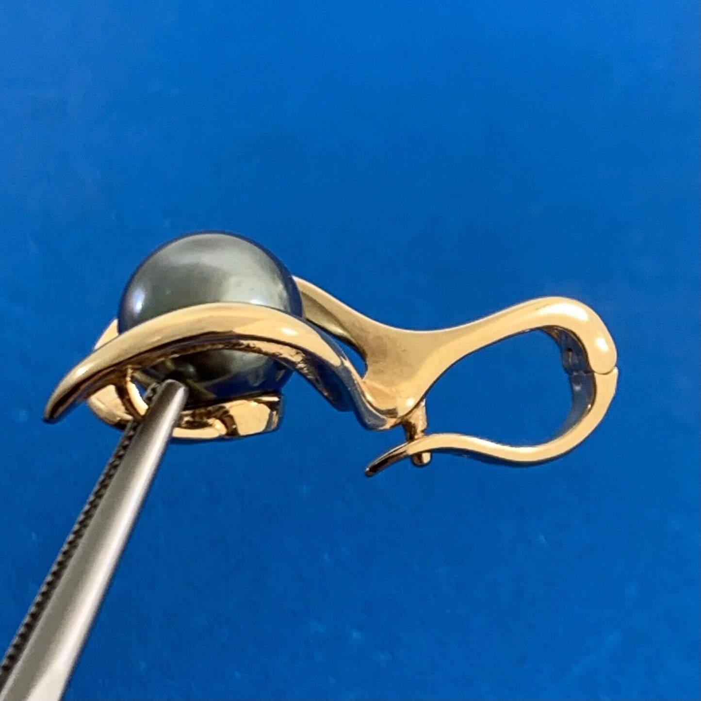 Vintage 14K Yellow Gold Tahitian Pearl Modernist Enhancer Pendant