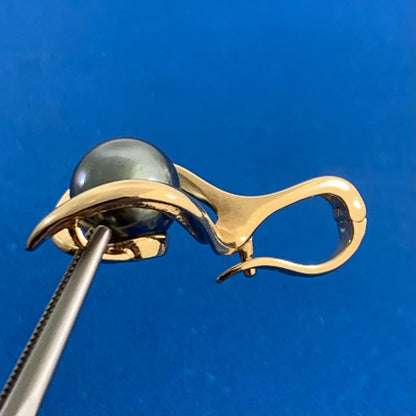 Vintage 14K Yellow Gold Tahitian Pearl Modernist Enhancer Pendant