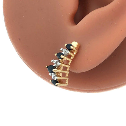 Designer 10K Yellow Gold Marquise Sapphire Diamond Accent Stud Earrings