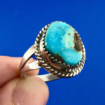 Navajo Artisan Grace Smith 925 Sterling Silver Polished Turquoise Chunk Ring