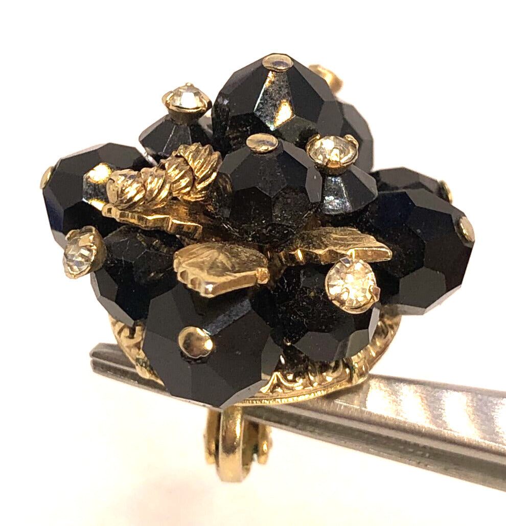 Designer Vendome Gold-Tone Jet Rhinestone Clip-On Stud Earrings