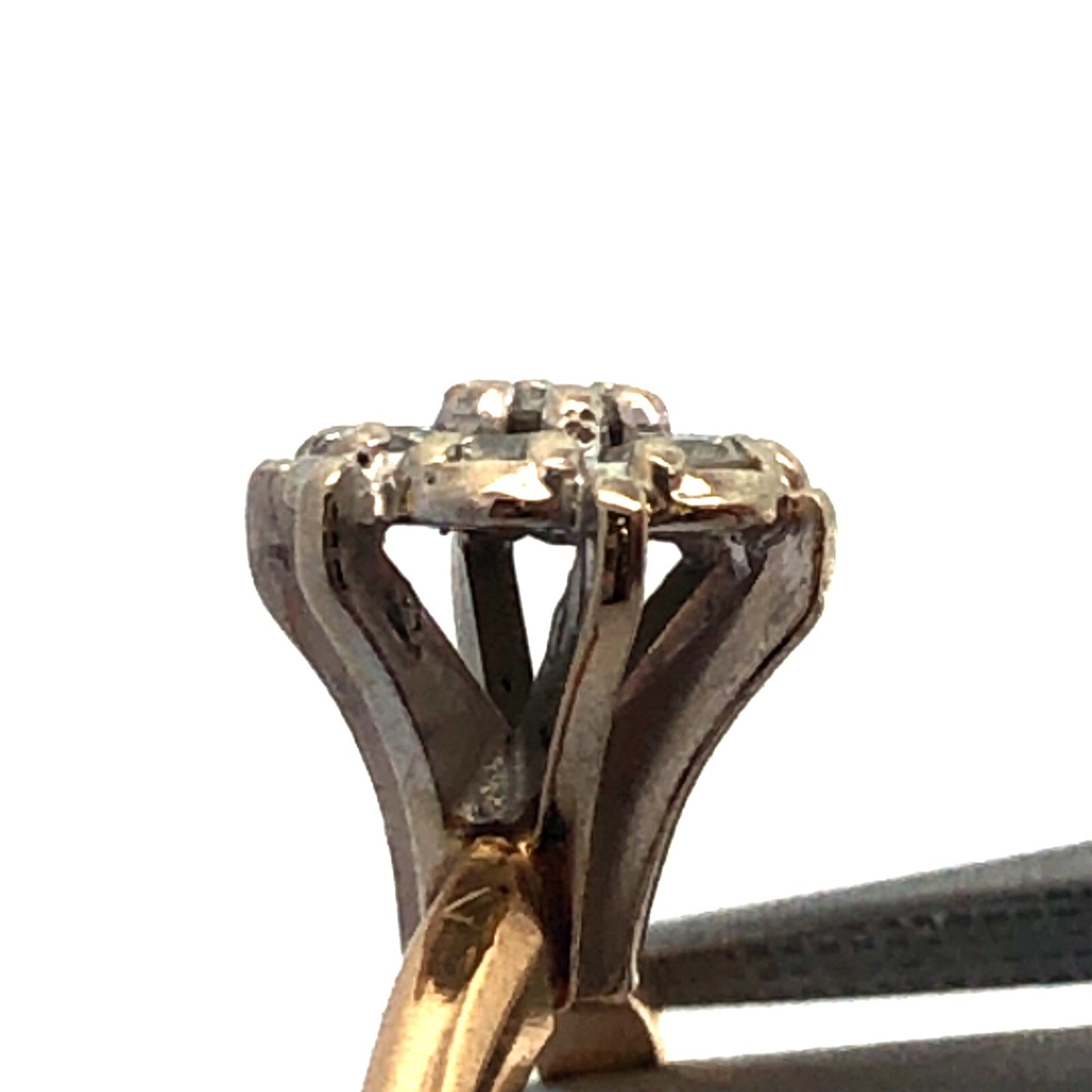 14K Yellow Gold Diamond Cluster Empire Style Engagement Bridal Cocktail Ring