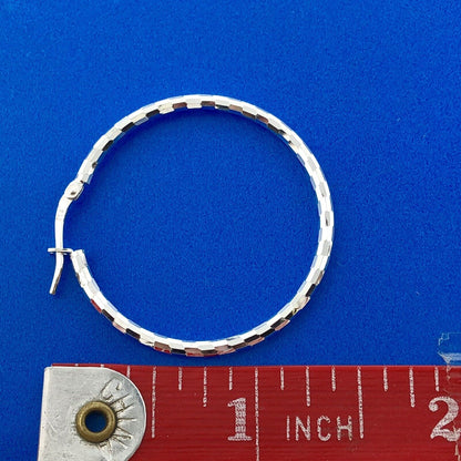 Stunning Sterling Silver 925 Textured 1.5" Hoop Earrings w/ Snap Closure