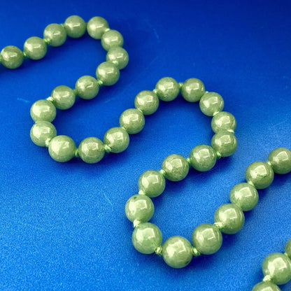 Vintage Gold Tone Hand Knotted Green Jade Jadeite Large Bead Necklace