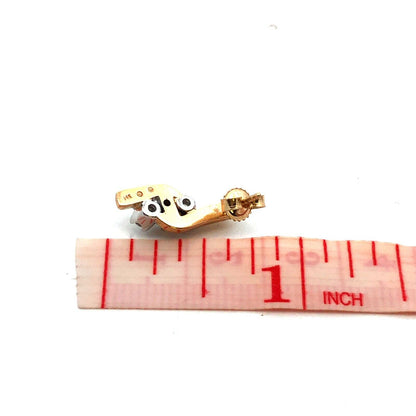 14K Yellow Gold Round Diamond Trio Modernist Anniversary Stud Earrings