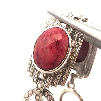 Designer Nicky Butler 925 Sterling Silver Ruby Corundum Statement Panel Bracelet
