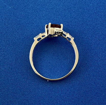 Estate Designer 14K White Gold Ruby Diamond July Anniversary Bypass Ring