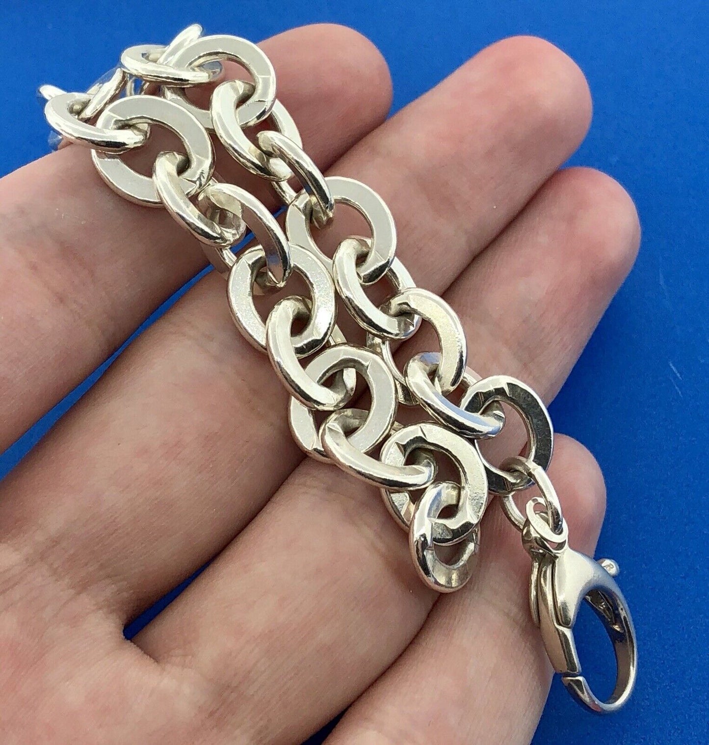 Designer 925 Sterling Silver Flat Circle Link Statement Fashion Charm Bracelet