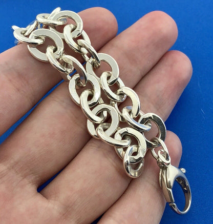 Designer 925 Sterling Silver Flat Circle Link Statement Fashion Charm Bracelet