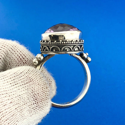 Stunning Sterling Silver 925 Faceted 13.25 ct Amethyst Dome Ring Size 8.75