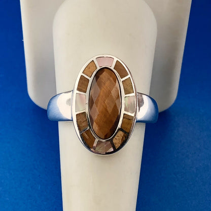 Whitney Kelly WK 925 Sterling Silver Faceted Tiger's Eye Mosaic Inlay Halo Ring