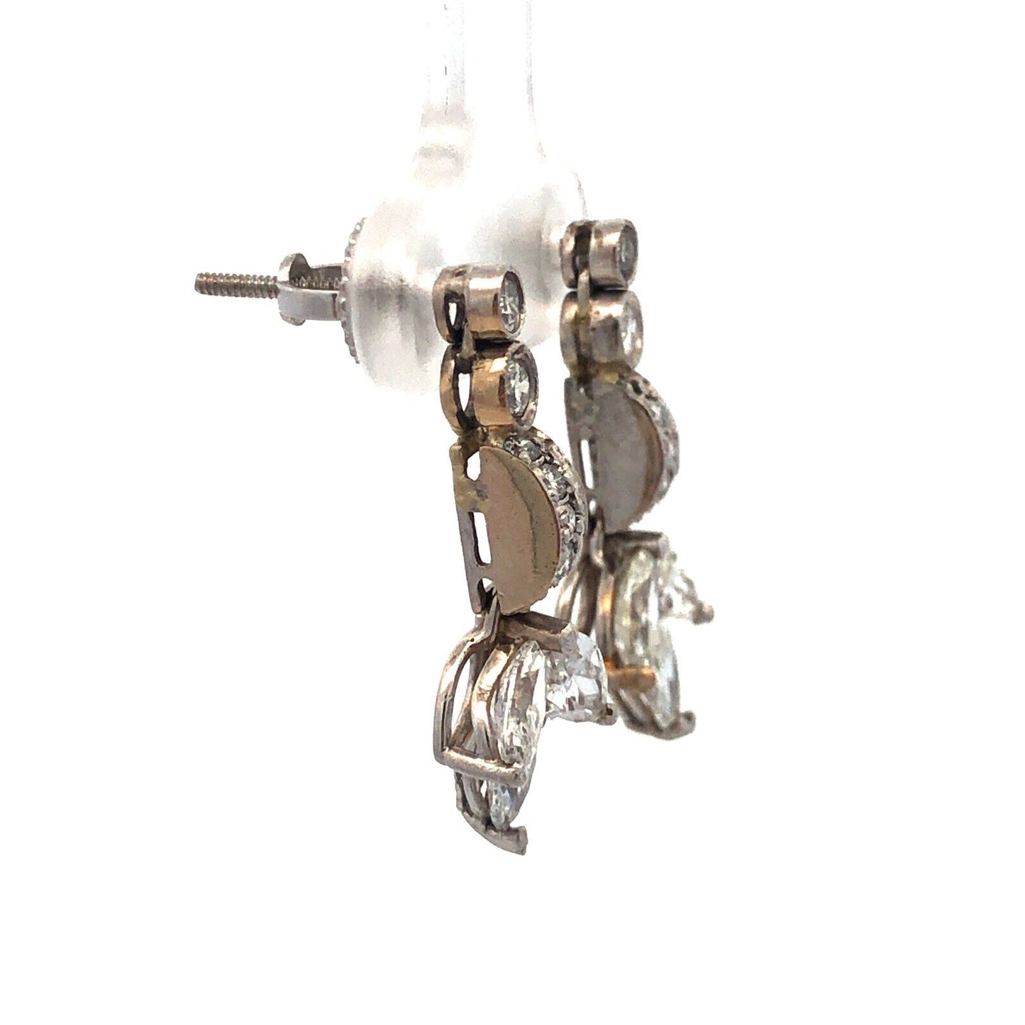 Designer 14K White Gold Diamond Floral Cluster Dangle Pierced Stud Earrings
