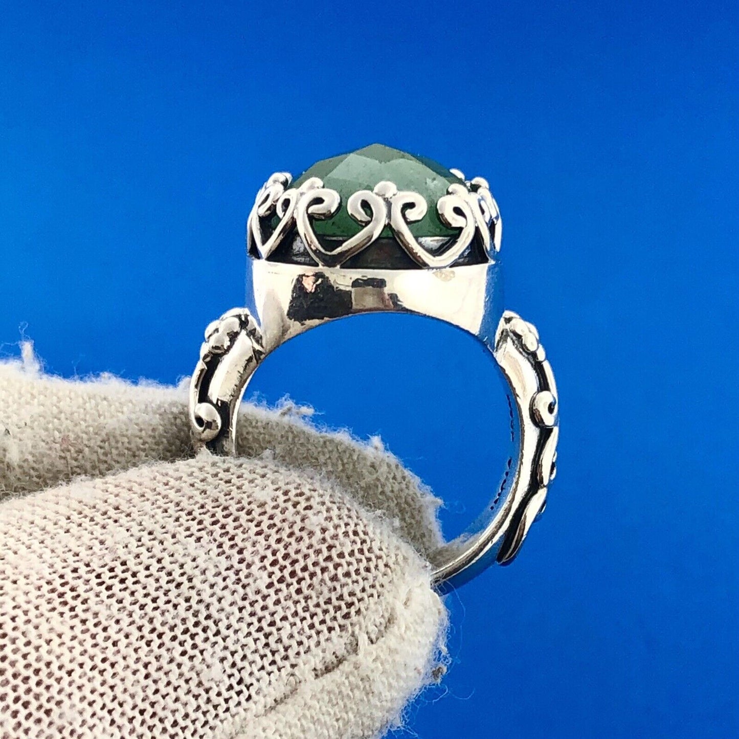 Designer D Paulus Sterling Silver Faceted Chrysoprase Statement Cocktail Ring