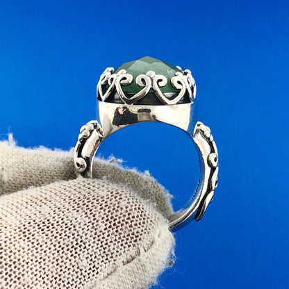 Designer D Paulus Sterling Silver Faceted Chrysoprase Statement Cocktail Ring
