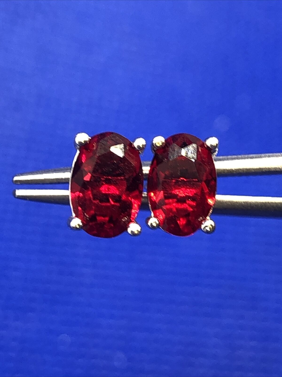 Designer 925 Sterling Silver Oval Red Cubic Zirconia Stud Earrings