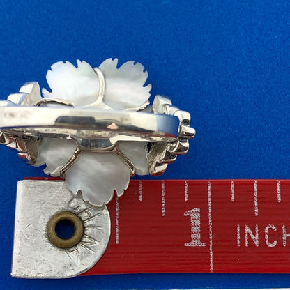 Sterling Silver Citrine Marcasite Mother of Pearl Flower Butterfly Ring Size 9