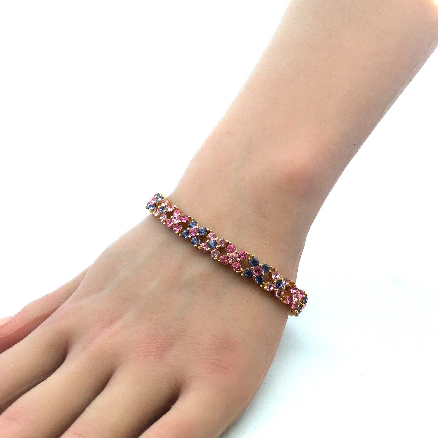 Joan Rivers Gold Tone Pink Purple Cubic Zirconia CZ Bracelet Earring 3 Pc Set
