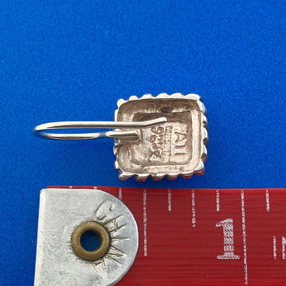 Retro Modernist 925 Sterling Silver Square Rope Halo Drop Dangle Earrings