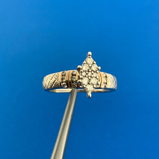 Designer 925 Sterling Silver 10K Gold Diamond Engagement Promise Ring Size 4.25