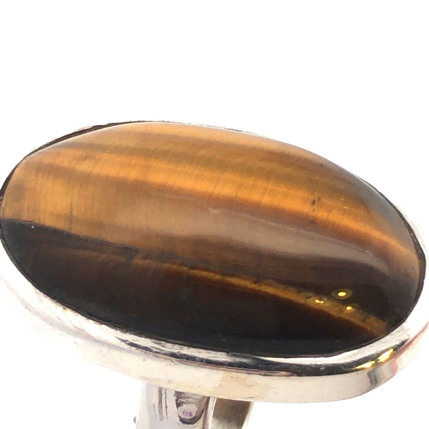 Designer 925 Sterling Silver Oval Tiger's Eye Cabochon Statement Ring