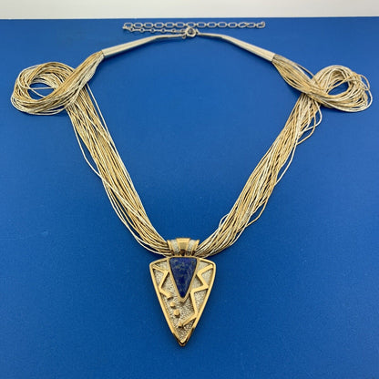 Designer Two Toned Sterling Liquid Silver 925 Lapis Arrowhead 30" Necklace