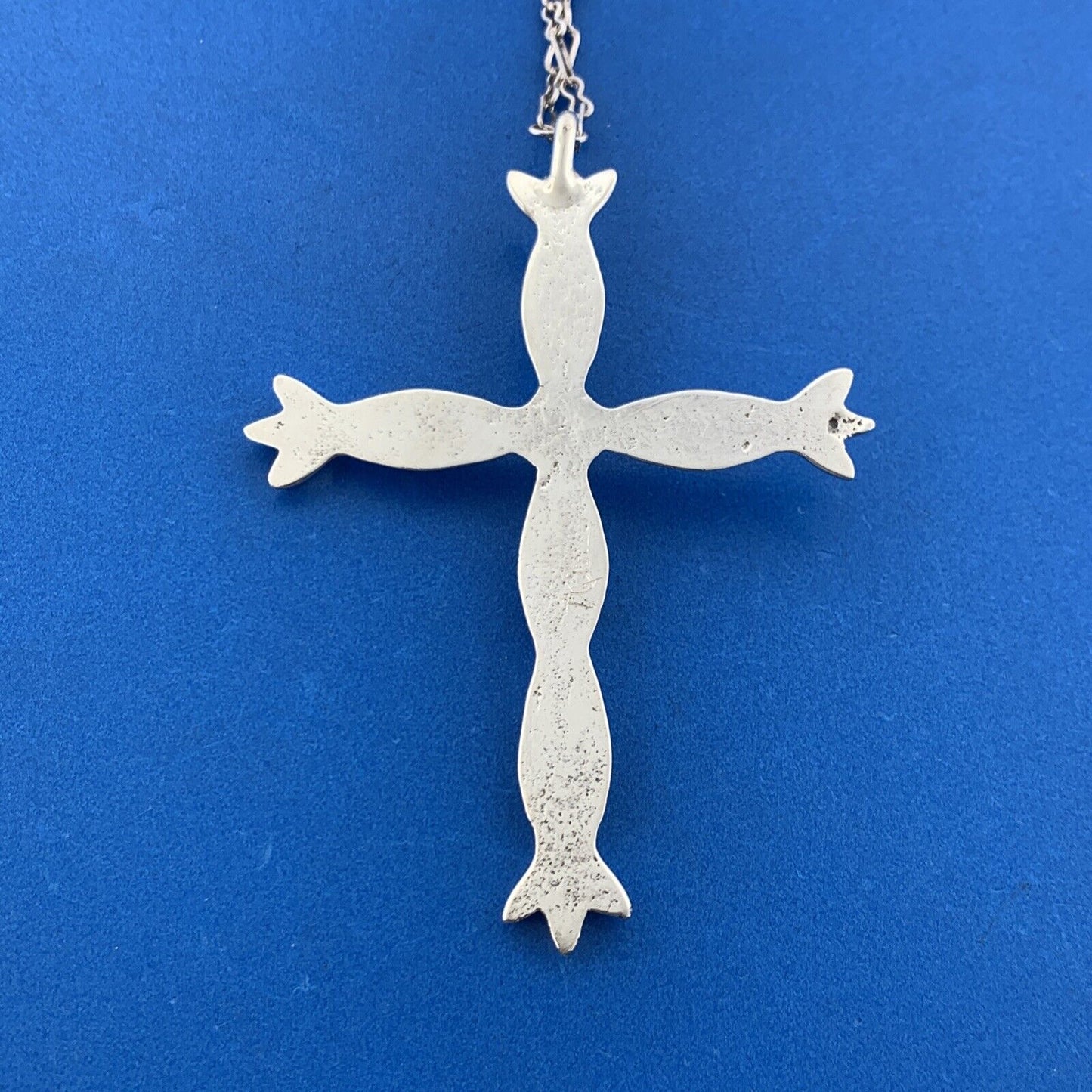 Native American Signed TQ Sterling Silver Turquoise Totem Pole Cross Necklace