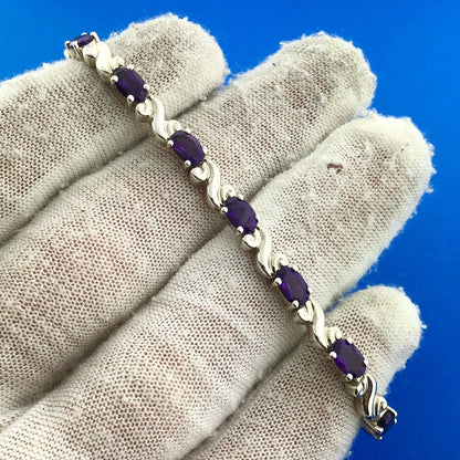 Sterling Silver 925 Oval Amethyst S Link February Anniversary Tennis Bracelet