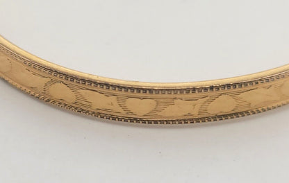 Vintage 12K Yellow Gold Filled Engraved Floral Heart Child Bangle Bracelet