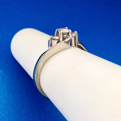 14K White Gold Round Diamond Trio Bypass Style Bridal Promise Engagement Ring