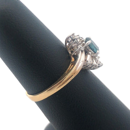 Gorgeous 14k Yellow and White Gold Oval Blue Topaz Diamond Accent Ring Size 6.25