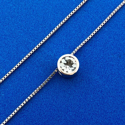 Designer STS 925 Sterling Silver 19" Box Chain Round Cubic Zirconia CZ Necklace