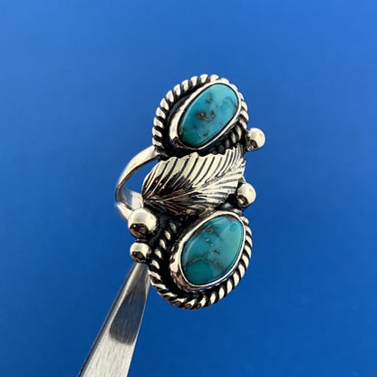 Designer J Lee Sterling Silver 925 Blue Turquoise Floral Finger Ring Size 4