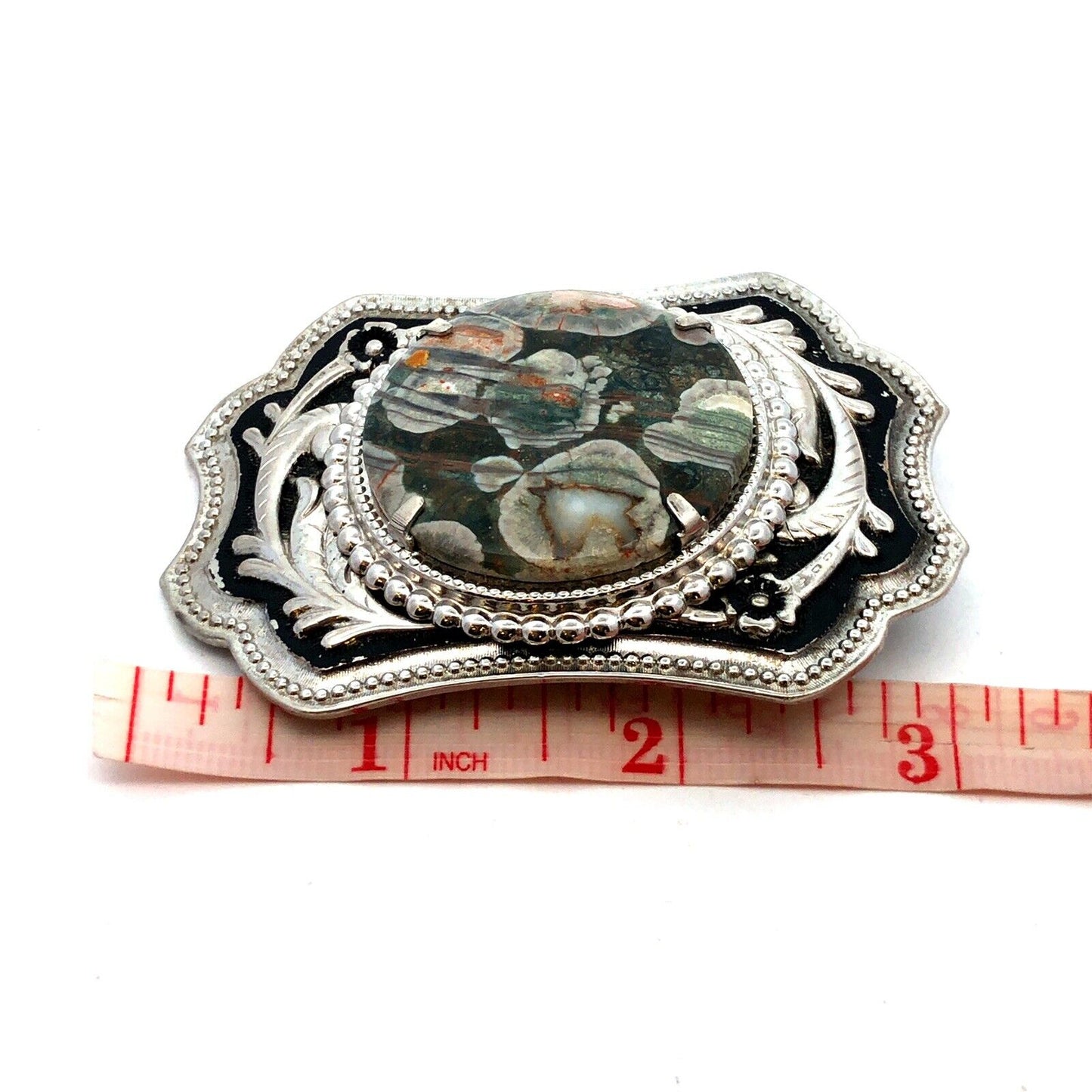 Southwestern Silver Tone Turitella Agate Floral Design Statement Belt Buckle