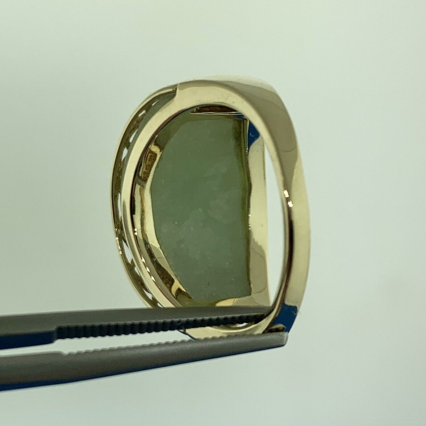 Designer 14K Yellow Gold Curved Jade Cabochon Modernist Dome Ring